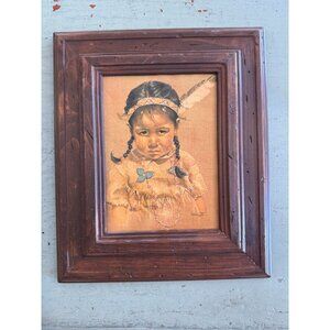 Vintage Framed Native American Girl Portrait Original Pastel Dorothy Oxborough